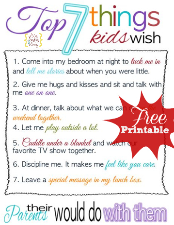 Top seven things kids wish their parents would do with them